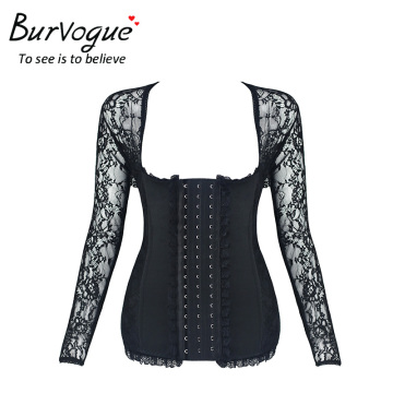 Burvogue Women Lace Long Sleeve Steel Boned Latex Shaper Steampunk Corsets Wholesale