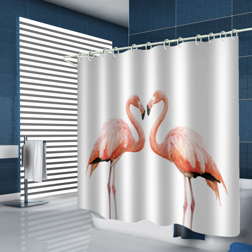 Flamingo Waterproof Shower Curtain Animal Bird Bathroom Decor