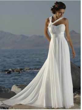 Asymmetrical Chiffon Sweetheart Neckline Tropical Beach Wedding Dresses One Shoulder