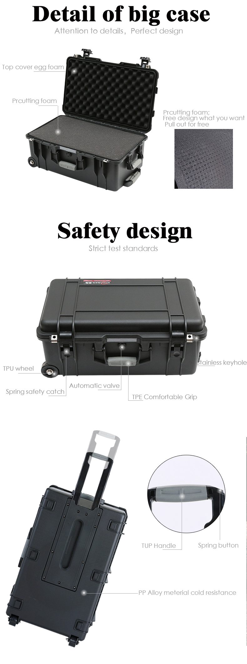 D5524 Durablel Plastic Waterproof Case Pick and Pluck Foam Shockproof PP Tool Box with wheels Pelica n 1510