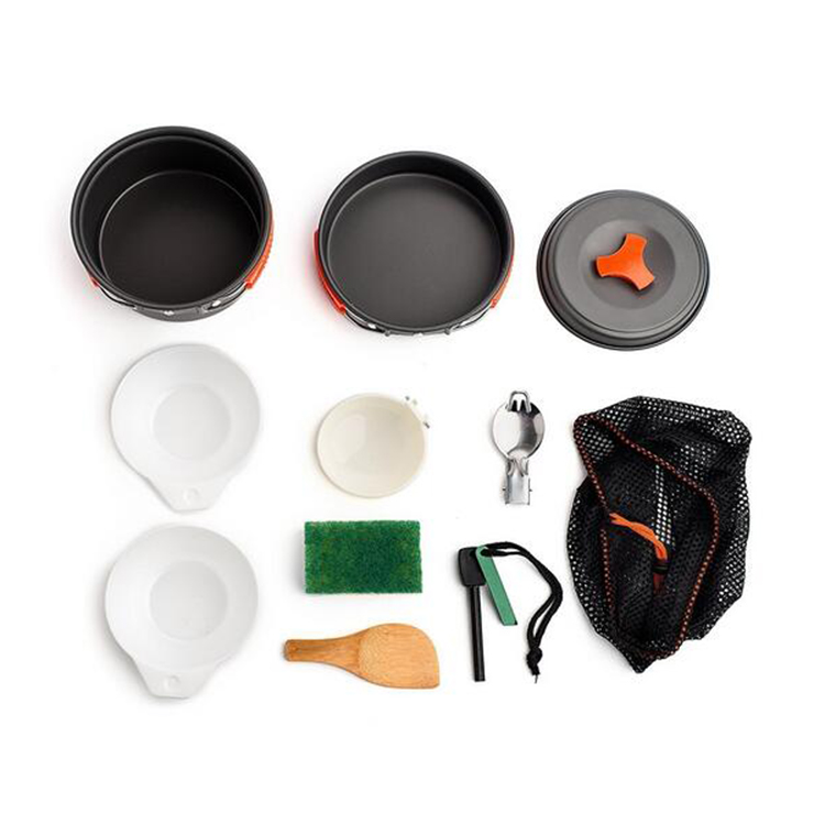 Durable 10 Pcs Compact Camping Cookware Mess Kit, Backpacking Gear and Hiking Outdoors Cooking Equipment Cookset