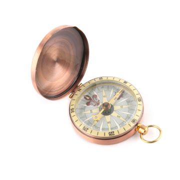 Vintage Copper Flip Cover Metal Pocket Watch Compass Camping Hiking Boating Nautical Marine Survival Compass