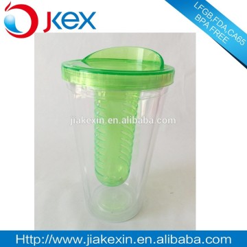 Double wall with straw and strainer plastic fruit infuser bottle