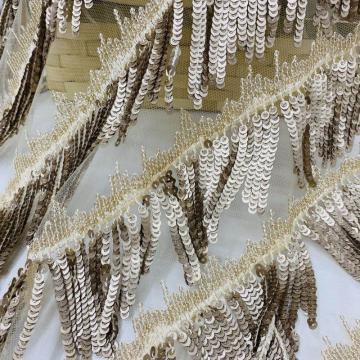 Solid Fringing Silver Glitter Seuin Embroidery Fabric