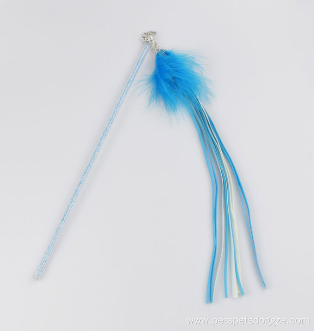 colorful feathers plastic stick cat teaser with bell