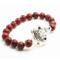 Red Jasper 8MM Round Beads Stretch Gemstone Bracelet with Diamante alloy Piece