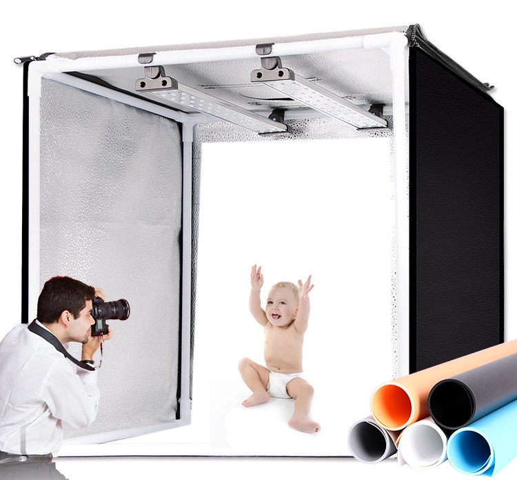 Портативный складной 32 x 32 дюймов Photo Light Box Комплект палатки для фотосъемки с регулируемой яркостью и перемещаемой светодиодной сумкой для переноски
