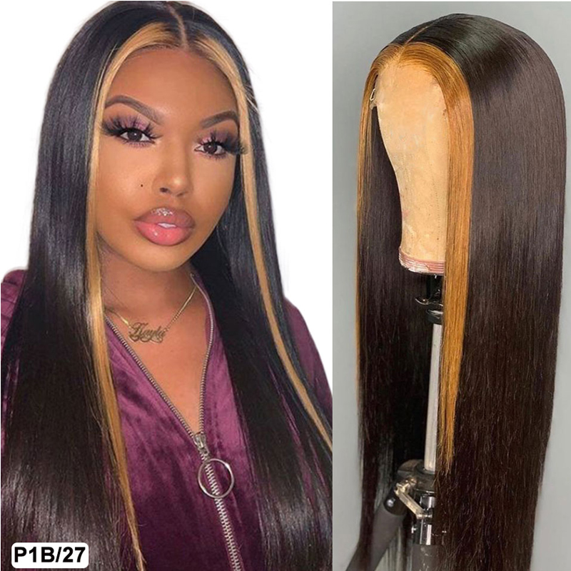 Wholesale Straight T1B/613 Color Brazilian Remy Hair Human Hair Wigs For Women Ombre Color Full Machine Made Wig With Bang