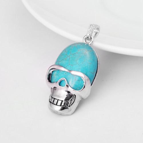 Turquoise Semi Precious stone Skull Alloy Pendant