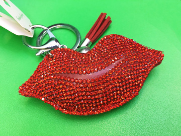 Fashion Sexy Lips Studded Leather Fringed Keychain Red Lip Pendants