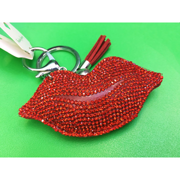 Fashion Sexy Lips Studded Leather Fringed Keychain Red Lip Pendants