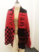 Red Grid Knitted Thin Scarf