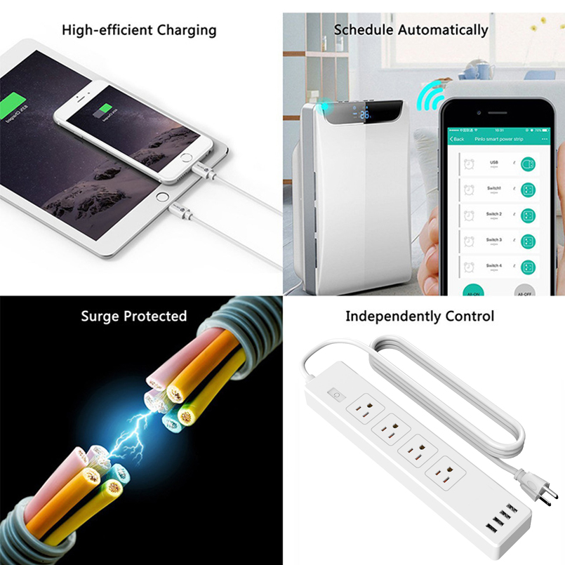 4 Outlet 4 Charging Port Extension Cord Power Strip Wifi Power Strip Smart Power Strip With USB