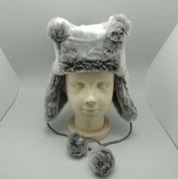 Fashion grey fur warm earflap child winter hats