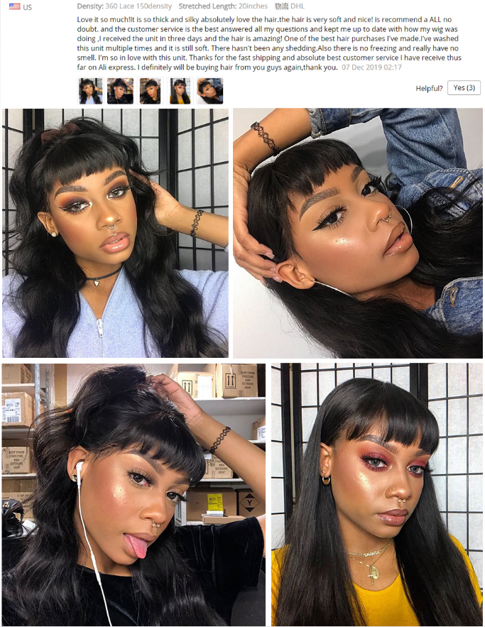 Lsy Long Silky Straight 360 Frontal Full Lace Wigs With Front Chic Bangs Fringe 150% Density 100% Indian Human Hair Wigs