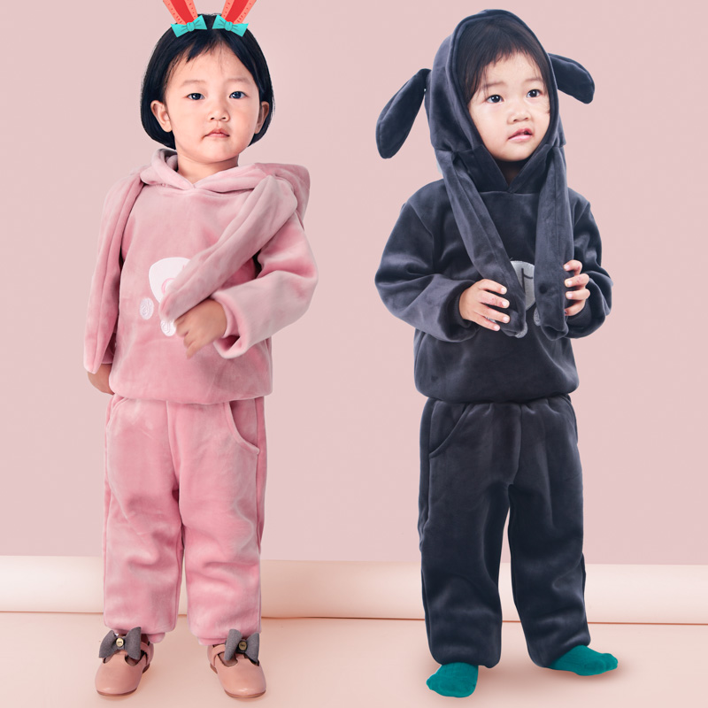 Spring Fall fashion children clothing toddler baby girl boy pleuche suits two pieces set velvet tracksuit kid tops+pants warm