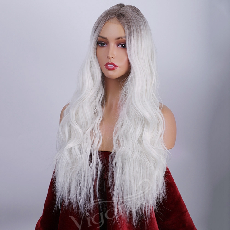 Best Selling Supplier Synthetic Hair Wig With Lace Long Body Wave Ombre White Color Hair Good Private Label Cheap Price