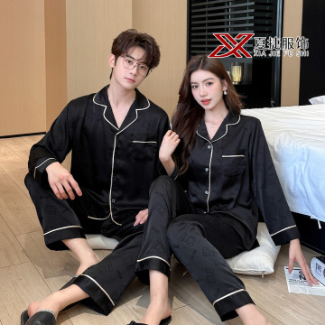 Black Bear Jacquard Satin Couple Pajama Set