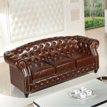 Tufted Button Tan Retro Leather Chesterfield Sofa