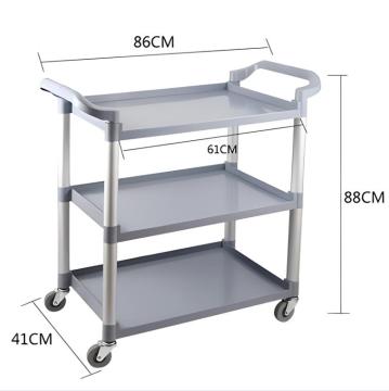 3-Shelf Plastic Restaurant Trolley Cart - Hand-Pushed Multi-Functional Kitchen Cart