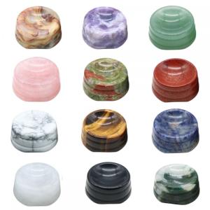 Natural gemstone recessed holder base for storing beads