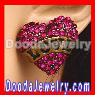 Vintage Style Crystal Heart Love Stud Earrings Wholesale 