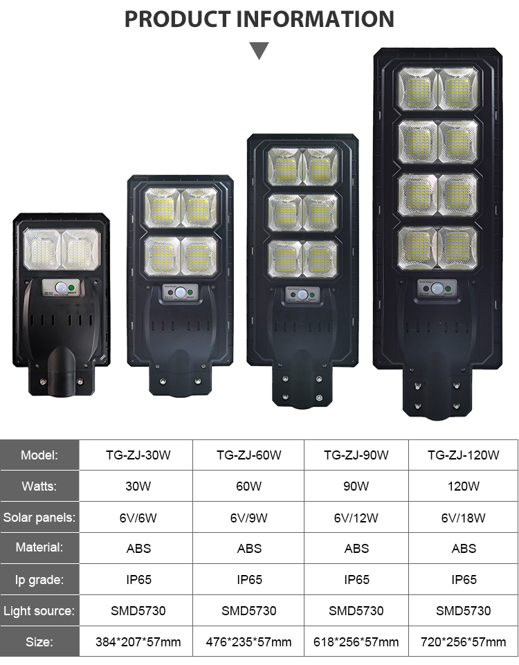 Waterproof Ip65 Outdoor ABS 30w 60w 90w 120w All In One Integrated Solar Led Street Light