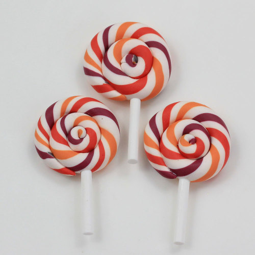 High Quality Beauty 10 Colors Kawaii Spiral Lollipop Candy Polymer Clay Cabochons Flatback For DIY Phone Decoration