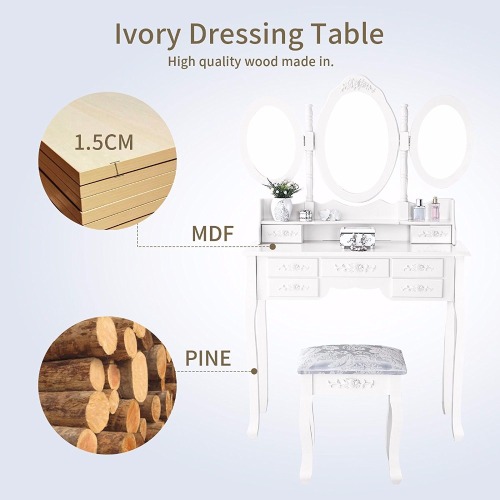 3 mirror 7 drawer White Dressing Tables