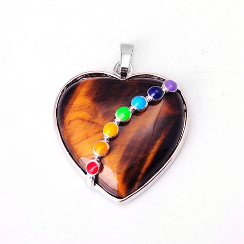 Seven Chakras Crystal Tiger Eye Heart Pendant