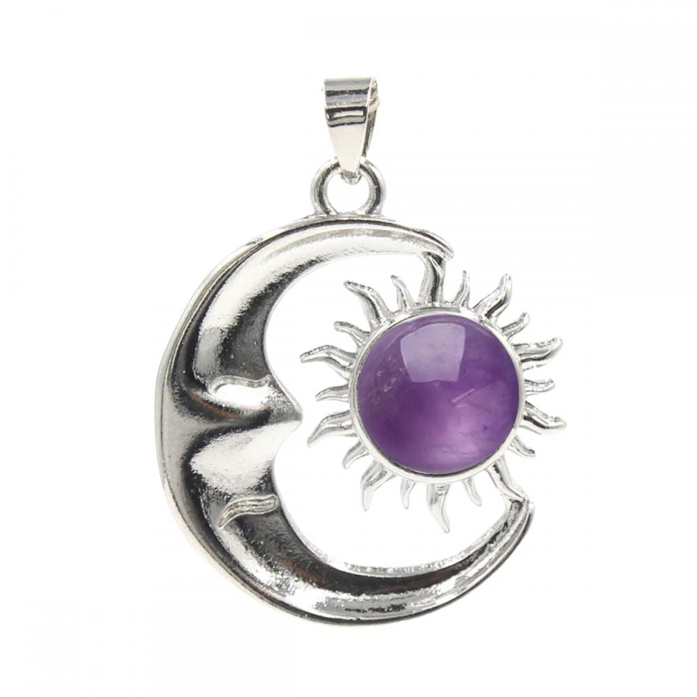 Stone Natural Silver Alloy Moon Gemstone Sun Pendentif Pendant Crystal Moon Pendant pour les bijoux de bricolage faisant environ 7x23x27 mm