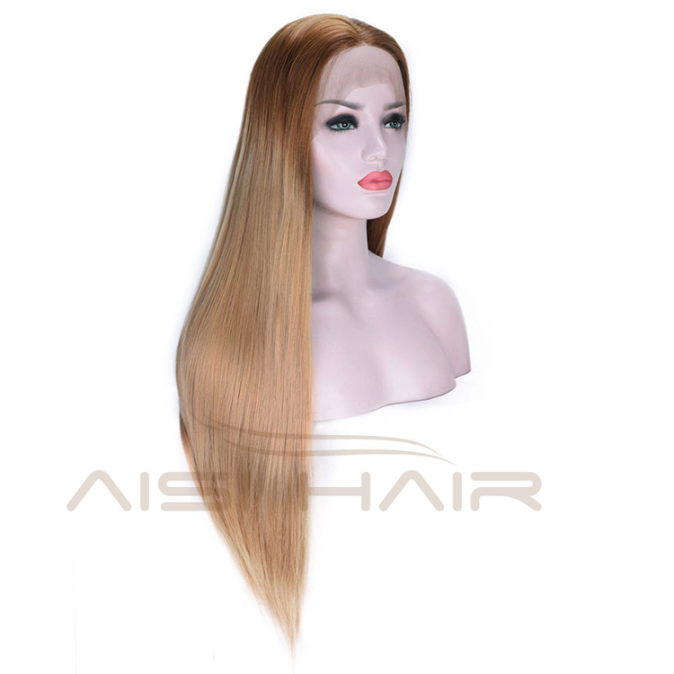 Aisi Hair Ombre Brown Lace Front Long Straight Wig High Temperature Fiber Synthetic Silk Straight Lace Front Long Wigs for Women