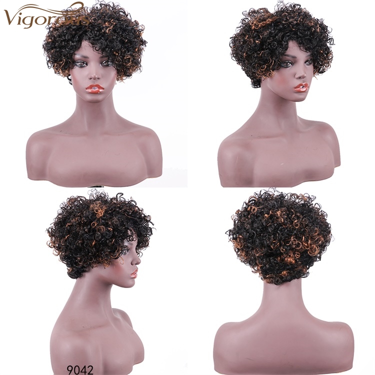 Vigorous Afro Kinky Curly Wigs for Black Women Black Mixed Brown Side Part Short Human Hair Wholesale Price