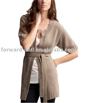 LADIES' CASHMERE/WOOL ROUND NECK CARDIGAN