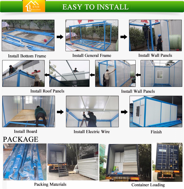 Easy To Install house pre fab container/flat pack container house/light steel structure house container