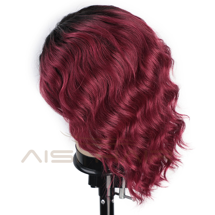 Aisi Hair Human Hair Ombre Red Short Bob Swiss Lace Wigs Body Wave 100% Brazilian Human Hair Lace Front Wigs For Black Women