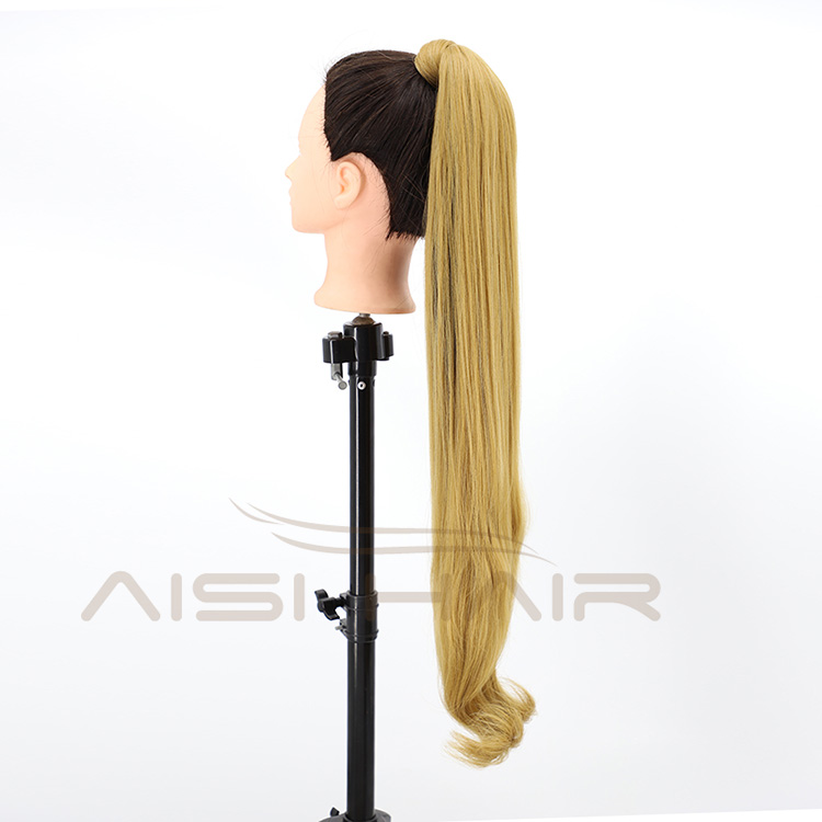Aisi Hair Vendor Long Straight Curly Wave End Magic Paste Blonde Ponytail Hair Drawstring Synthetic Ponytail Hair Extension