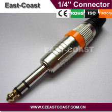 High quality Brass Pins 1/4" 6.35mm stereo audio plug connector Gold Tip