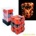 Bescon Two Tone Glowing Dice D6 16mm 12 pcs Set HOT ROCKS, 16mm Enam Sisi Die (12) Blok Glowing Dice