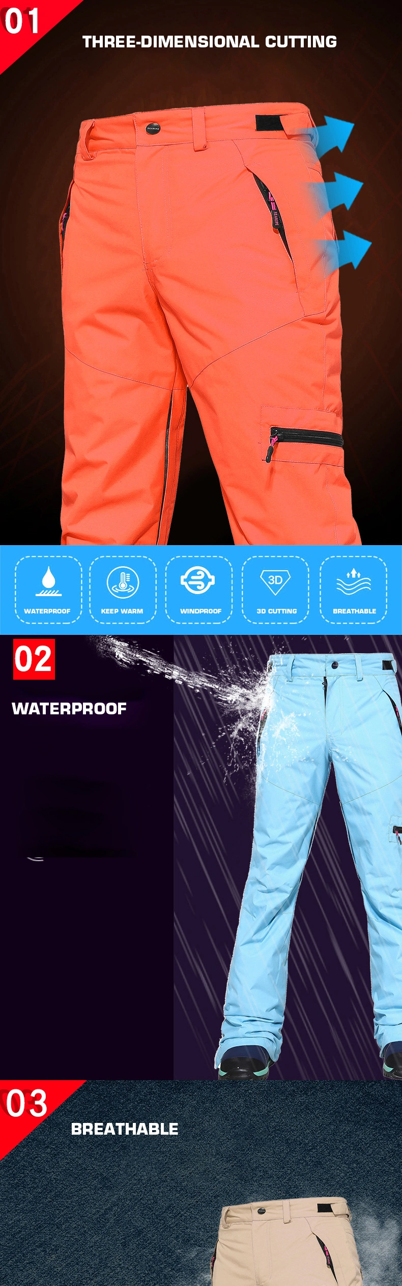 Wholesale Womens/Girls Best Stretch Waterproof White Ski Pants Cheap Plus Size Outfit Snowboard Pants