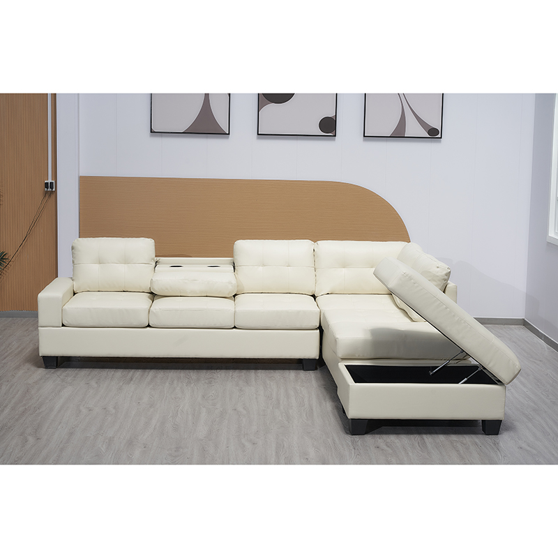 White PU l Shape Sectional Sofa Set