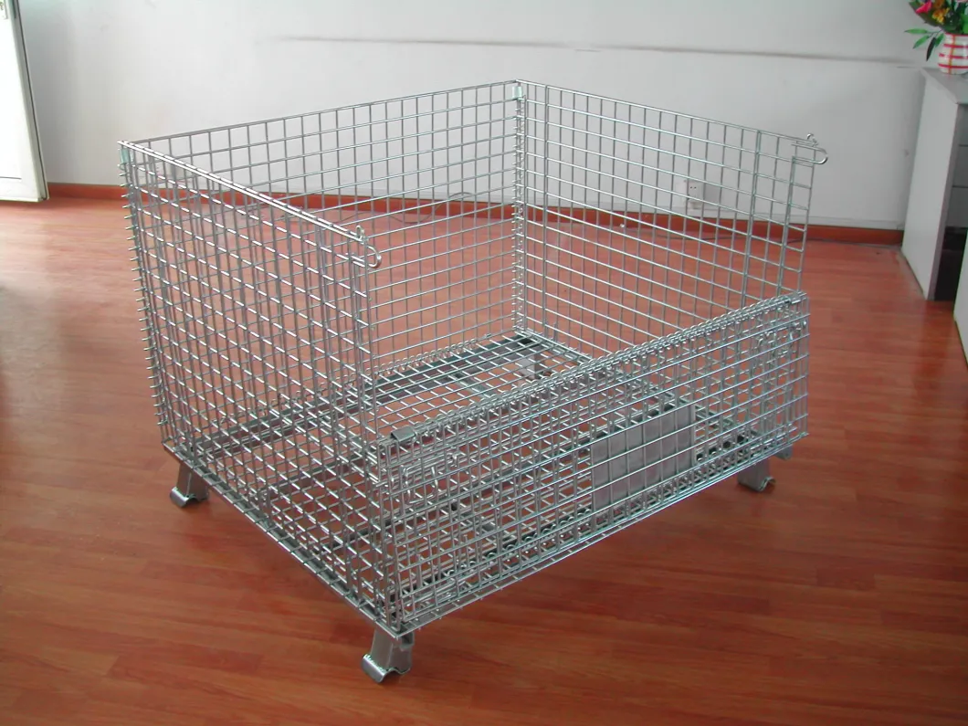 Heavy Duty Warehouse Storage Foldable Stackable Collapsible Metal Grid Metal Wire Mesh Cage