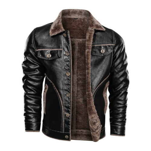 Custom Men's Turn Down Collar Leather Jacket Wholesale