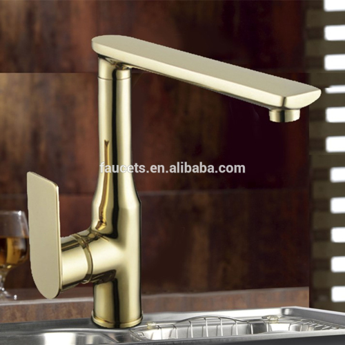 Golden Finished Solid Brass Sink Mounted Single Hole Kitchen Mixer Tap