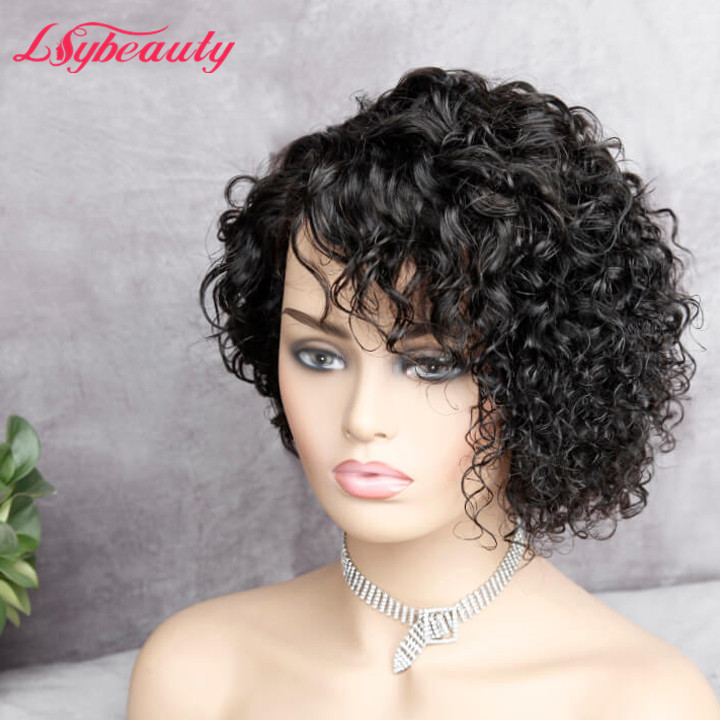 Short Curly Pixie Cut Bob Wigs Brazilian Romance Curly Human Hair Lace Closure Wigs For African American Black Women