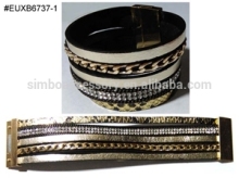 multi leather cuff magnet,bracelet leather multi strands rhinestones,multi leather bracelet link chain,jewelry,latest style 2016
