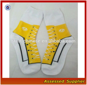 Yellow Funny Novelty Sock Gifts Sock/ Cute Novelty Shoe Design Socks/ BOOTS Mid Calf Sneakers Converse Socks