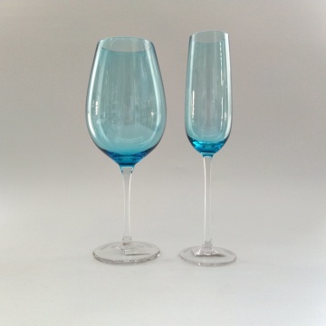 mouth blown blue goblet glass stemless wine cup