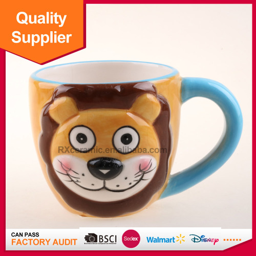 3D handpainted cartoon animal lion sheap travel mug