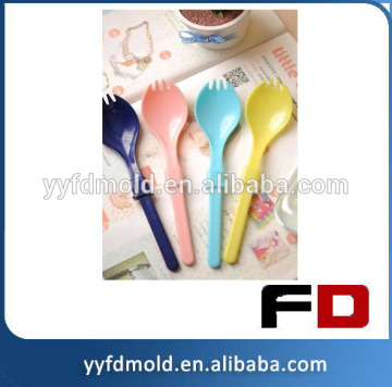 Injection mold tooling for disposable folding plastic spoon